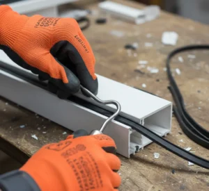 Εργαζόμενος αφαιρεί λάστιχα από κούφωμα αλουμινίου για αύξηση της τιμής ανακύκλωσης.