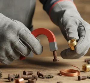  Διαχωρισμός μετάλλων με χρήση μαγνήτη για εντοπισμό σιδηρούχων και μη σιδηρούχων υλικών.